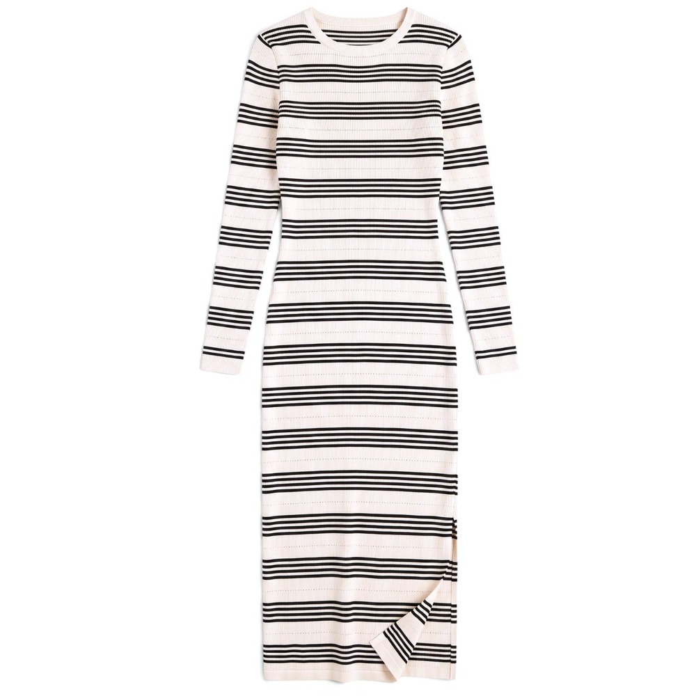 ZESICA Striped Knit Midi Sweater Dress Long Sleeve Side Slit Size S
